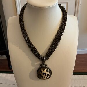 Wild Elegance Leopard Resin Antique Bronze Tone Pendant Necklace